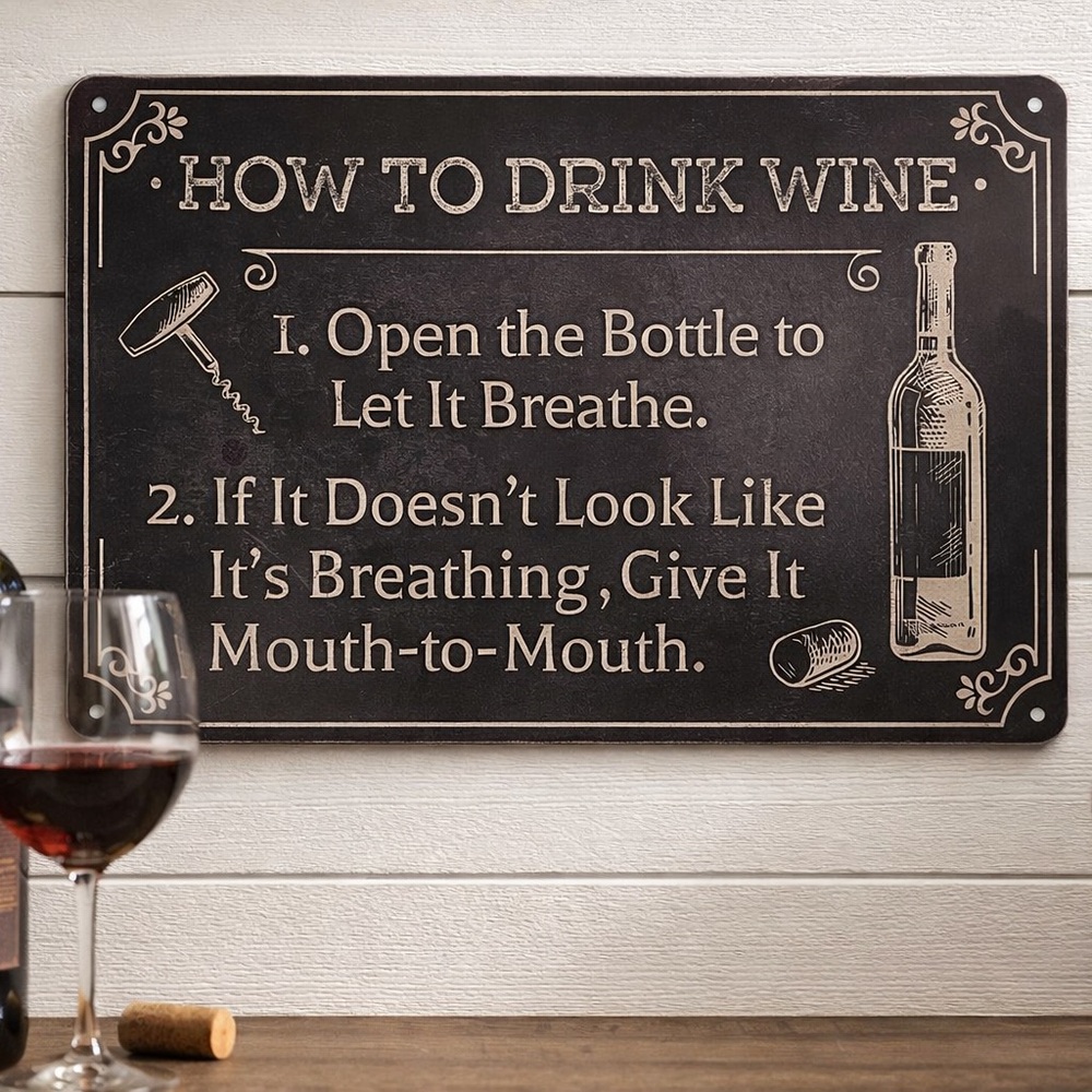“How To Drink Wine” Funny Metal Bar & Home Decor  Sign
